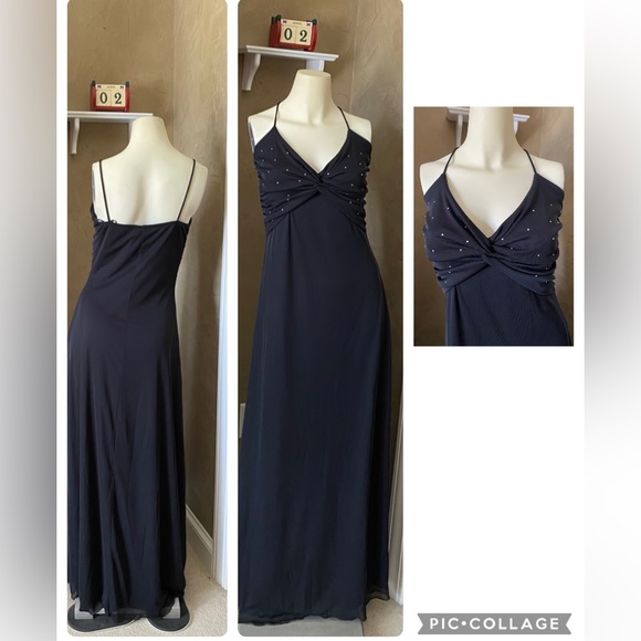 Taboo Women’s Black maxi Dress rhinestones on top Cocktail Formal Wedding, L - Picture 1 of 10